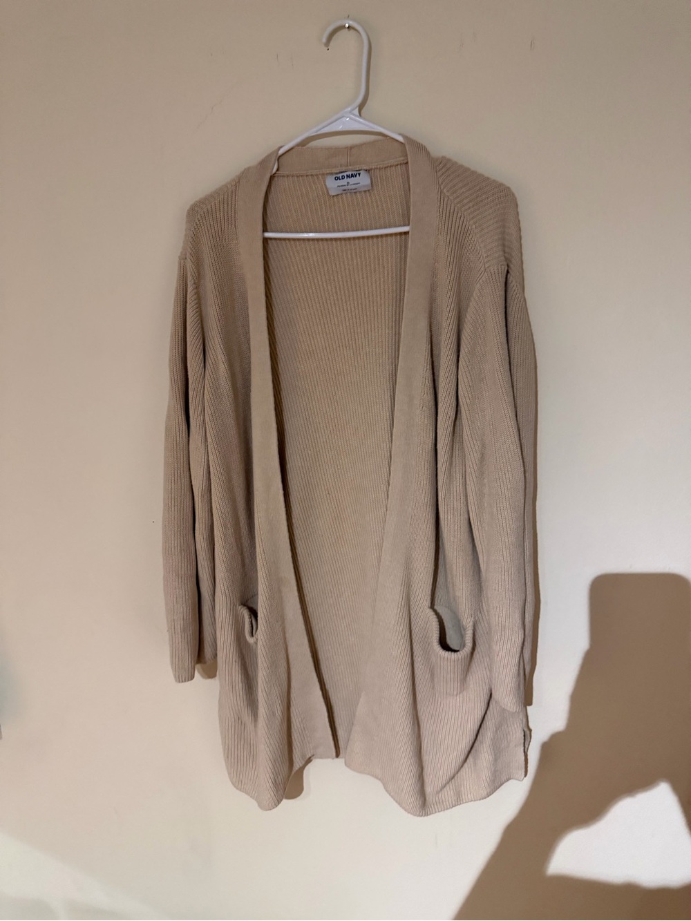 Old Navy Women's Beige Open-Front Ribbed Cardigan